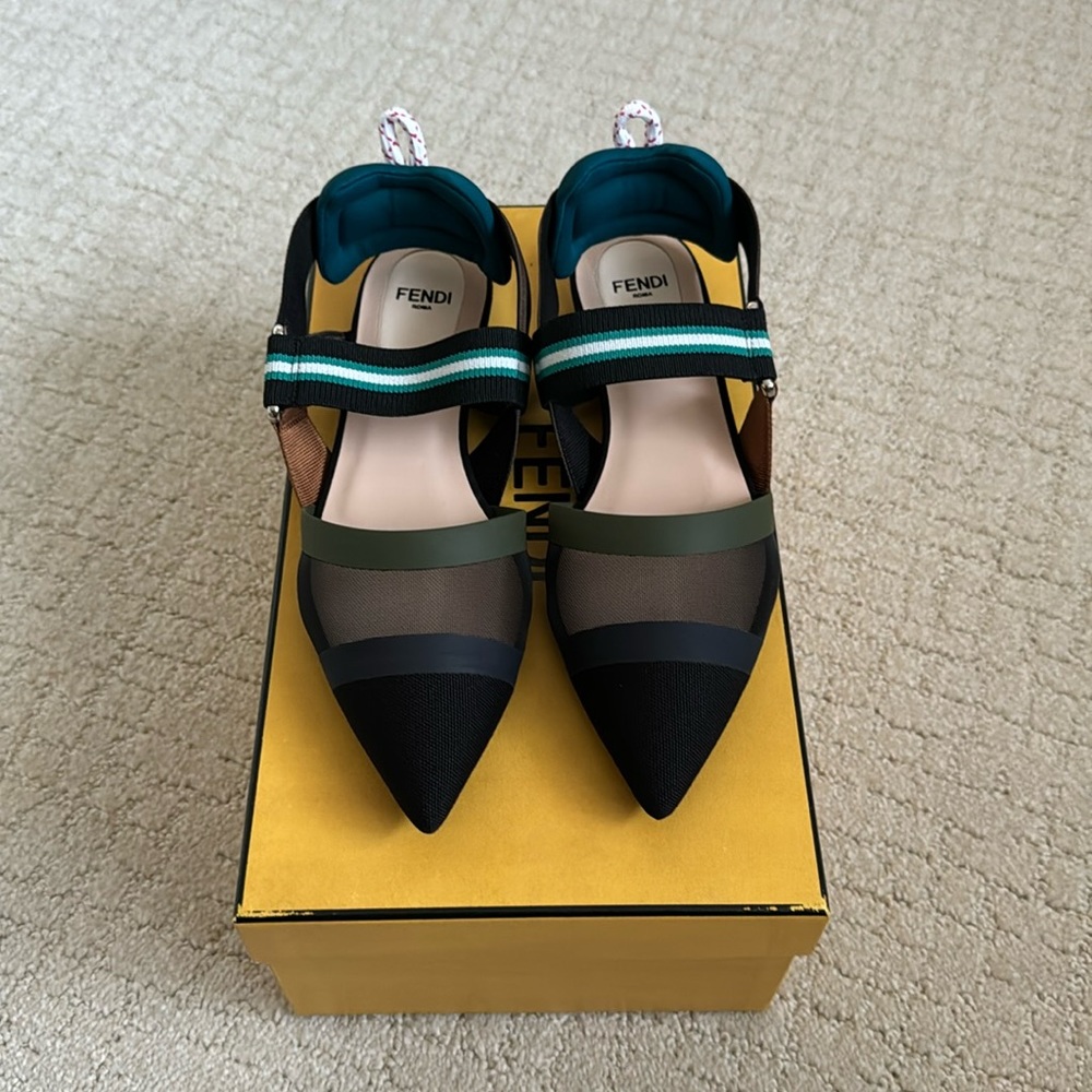 Fendi Black Green Pointed Mesh Flats